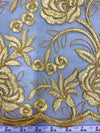 Dakota GOLD Polyester Corded Floral Embroidery on Mesh Lace Fabric by the Yard - 10043