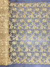Dakota GOLD Polyester Corded Floral Embroidery on Mesh Lace Fabric by the Yard - 10043