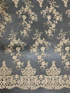 Teagan CHAMPAGNE Damask Design Embroidered on Mesh Lace Fabric by the Yard - 10027