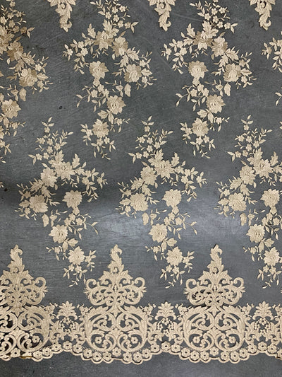 Teagan CHAMPAGNE Damask Design Embroidered on Mesh Lace Fabric by the Yard - 10027