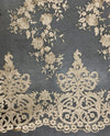 Teagan CHAMPAGNE Damask Design Embroidered on Mesh Lace Fabric by the Yard - 10027