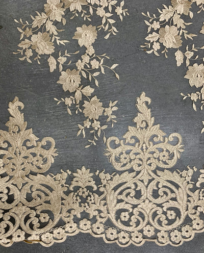 Teagan CHAMPAGNE Damask Design Embroidered on Mesh Lace Fabric by the Yard - 10027