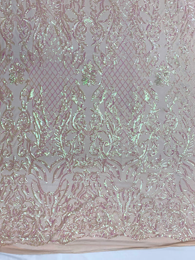 Phoebe IRIDESCENT BLUSH PINK Sequins on Mesh Lace Fabric by the Yard - 10062