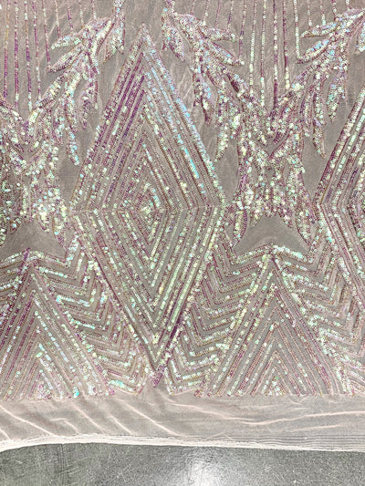 Francesca IRIDESCENT BLUSH PINK Vines and Diamonds Pattern Sequins on Mesh Lace Fabric by the Yard - 10130