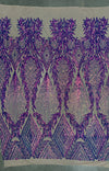Francesca IRIDESCENT PURPLE Vines and Diamonds Pattern Sequins on NUDE Mesh Lace Fabric by the Yard - 10130