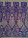 Francesca IRIDESCENT PURPLE Vines and Diamonds Pattern Sequins on NUDE Mesh Lace Fabric by the Yard - 10130