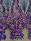 Francesca IRIDESCENT PURPLE Vines and Diamonds Pattern Sequins on NUDE Mesh Lace Fabric by the Yard - 10130