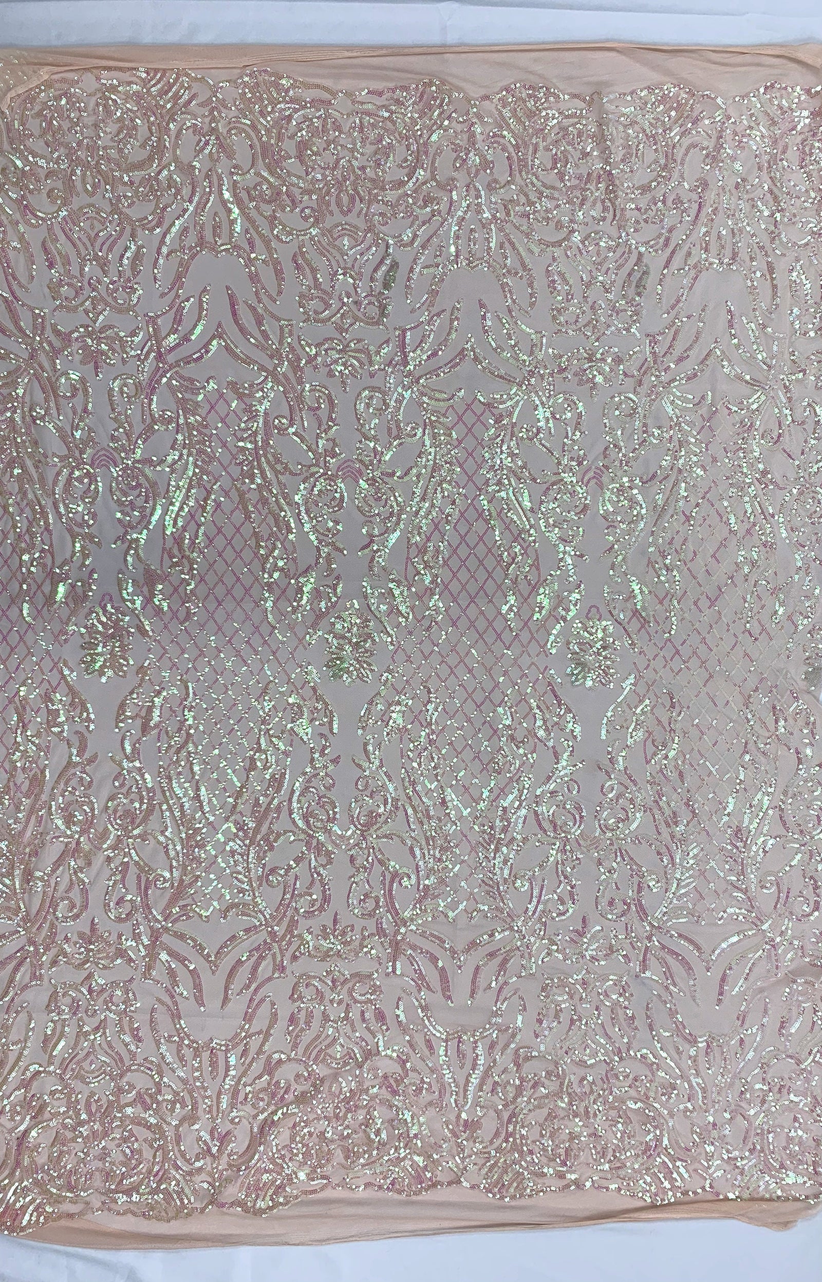 Phoebe IRIDESCENT BLUSH PINK Sequins on Mesh Lace Fabric by the Yard - 10062
