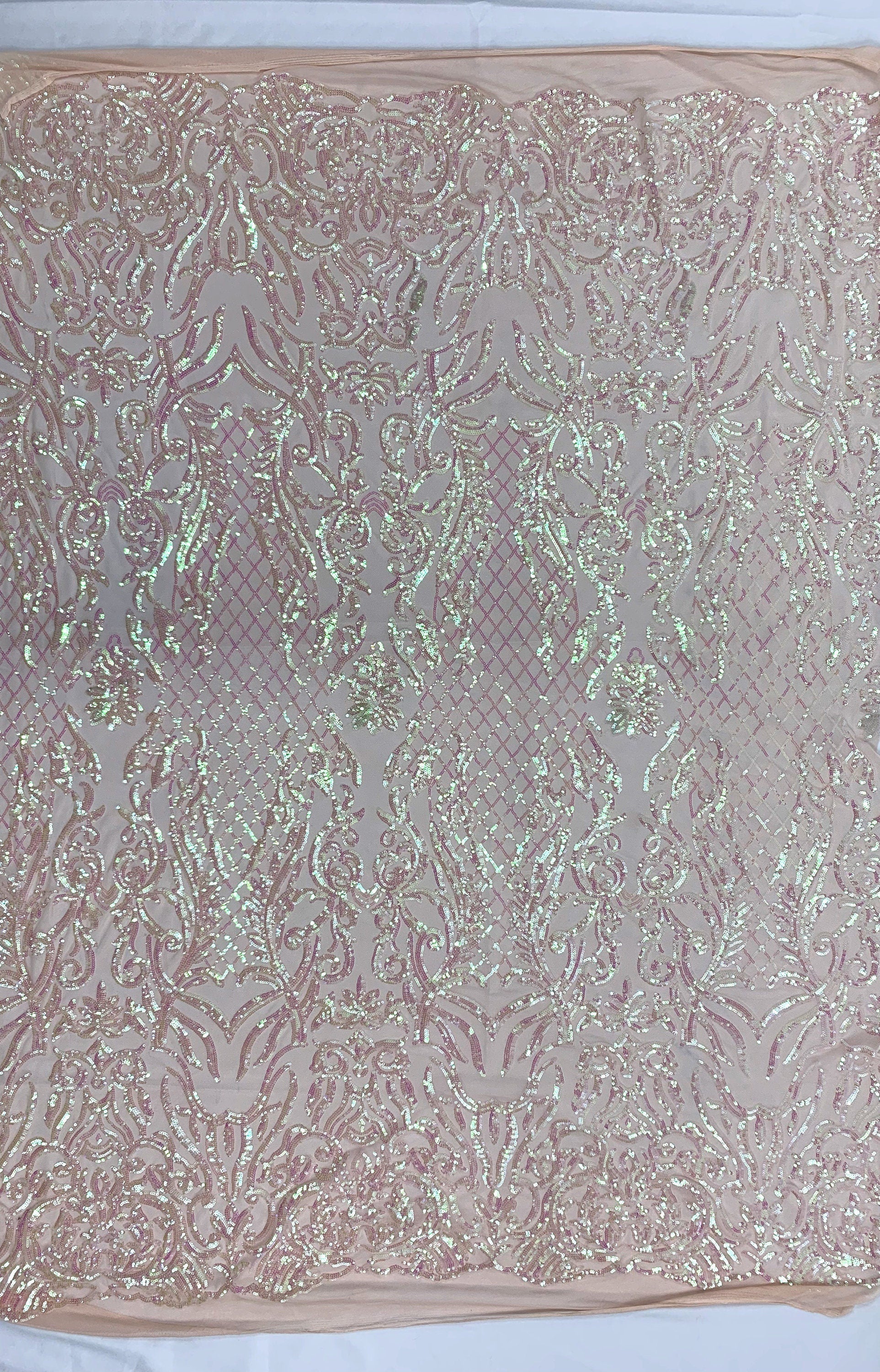 Phoebe IRIDESCENT BLUSH PINK Sequins on Mesh Lace Fabric by the Yard - 10062