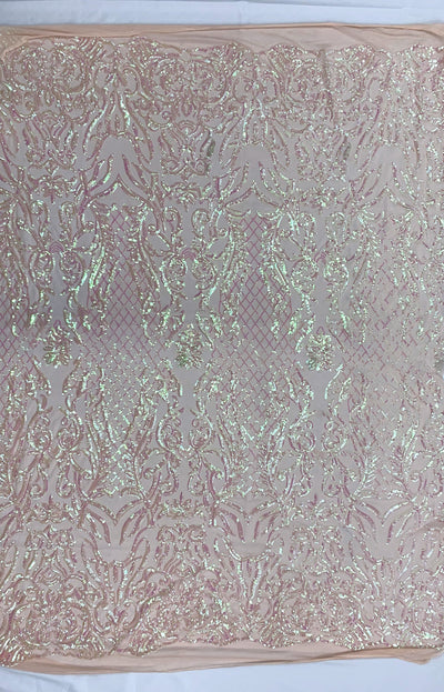 Phoebe IRIDESCENT BLUSH PINK Sequins on Mesh Lace Fabric by the Yard - 10062