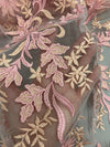 Lacey PINK PEACH Polyester 3D Floral Embroidery on Mesh Lace Fabric by the Yard - 10197