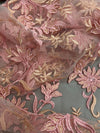 Lacey PINK PEACH Polyester 3D Floral Embroidery on Mesh Lace Fabric by the Yard - 10197