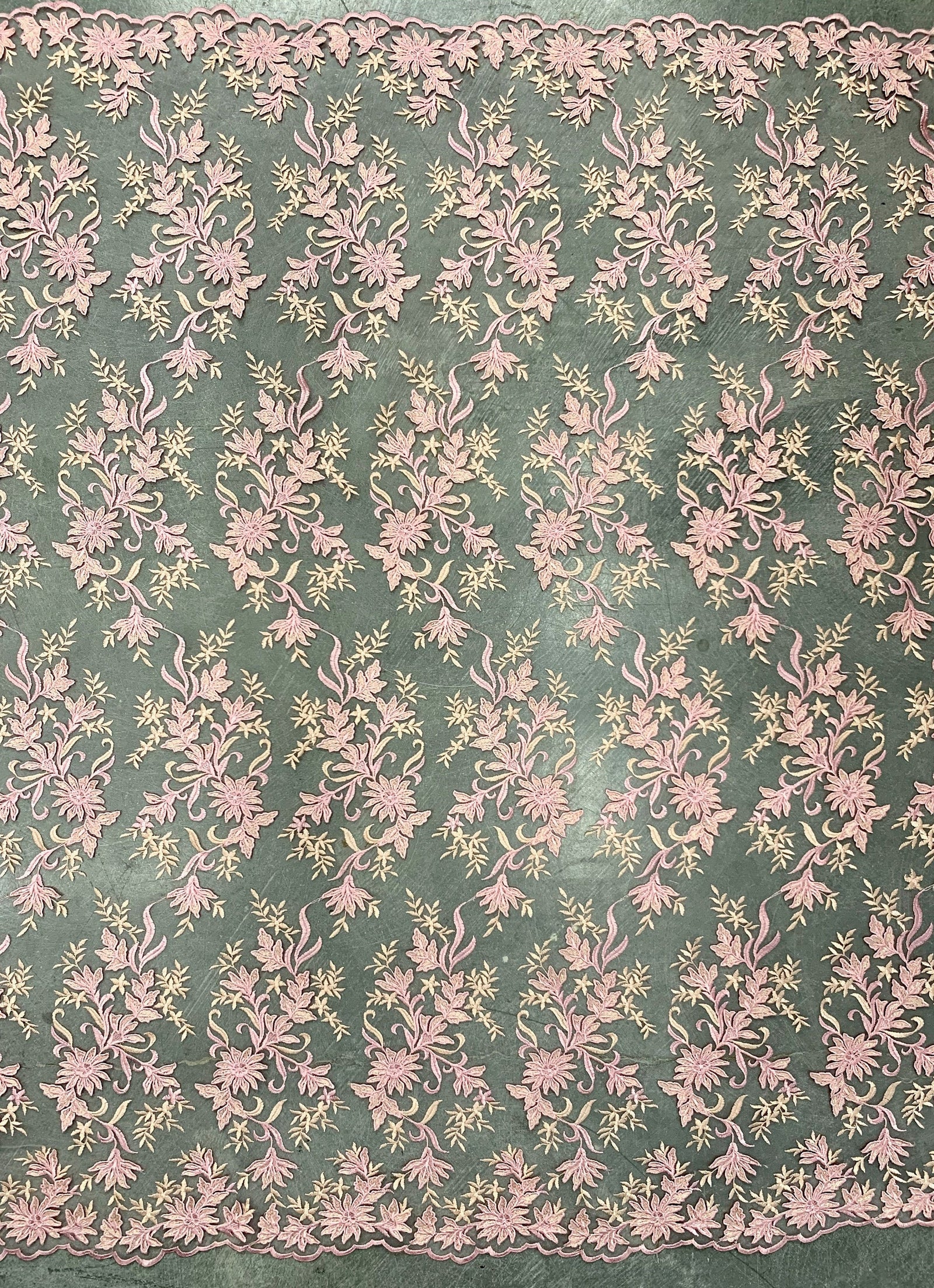 Lacey PINK PEACH Polyester 3D Floral Embroidery on Mesh Lace Fabric by the Yard - 10197