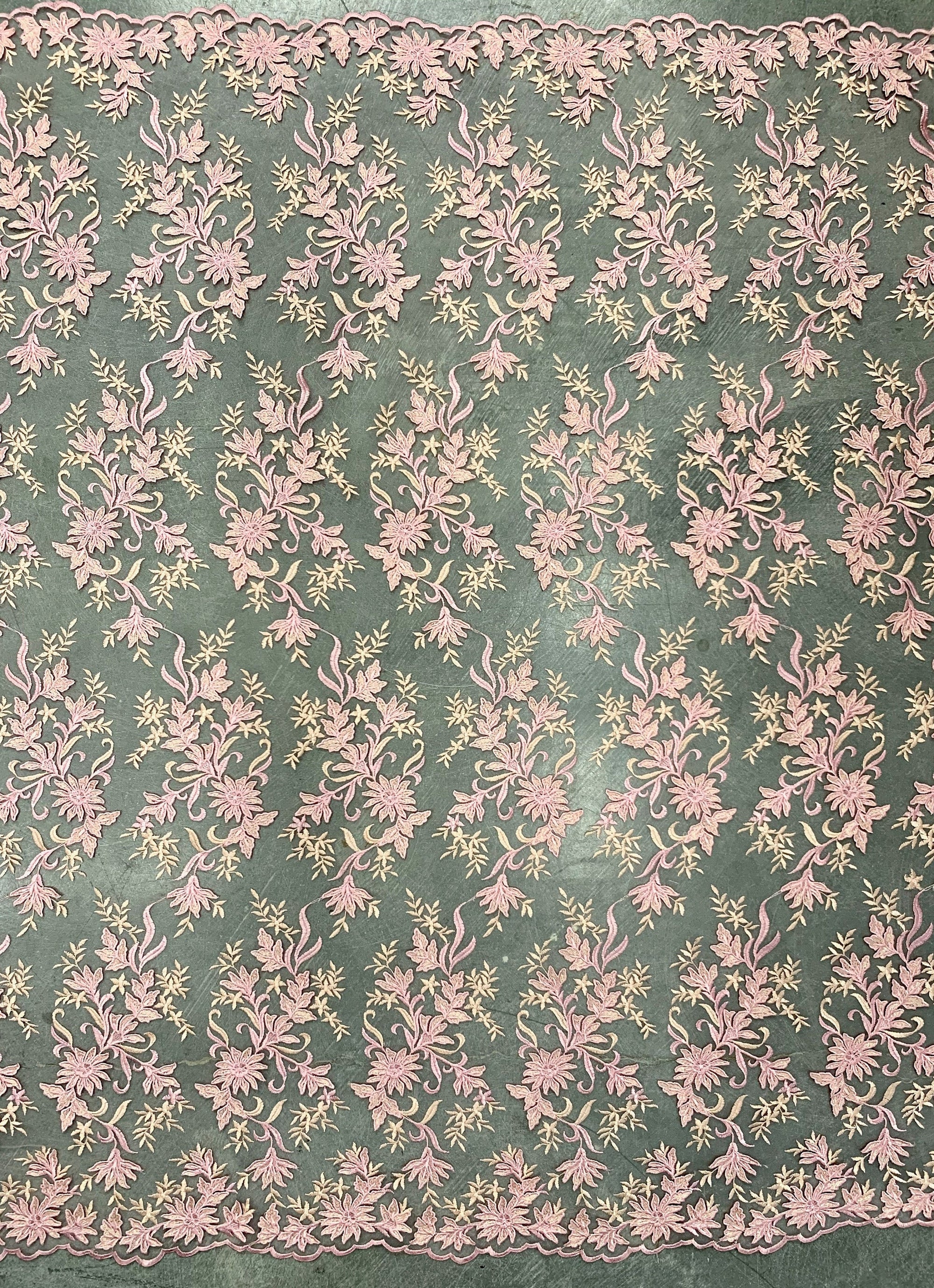 Lacey PINK PEACH Polyester 3D Floral Embroidery on Mesh Lace Fabric by the Yard - 10197