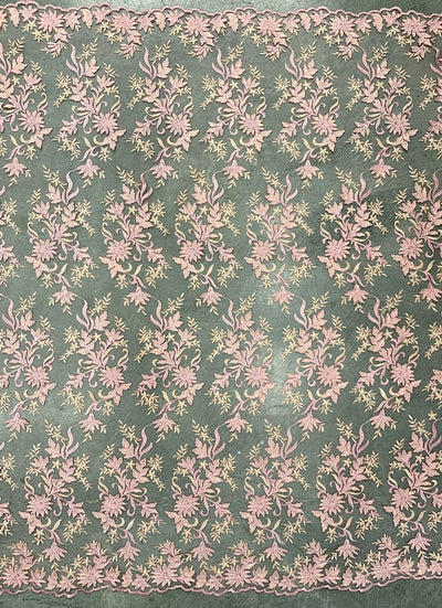 Lacey PINK PEACH Polyester 3D Floral Embroidery on Mesh Lace Fabric by the Yard - 10197