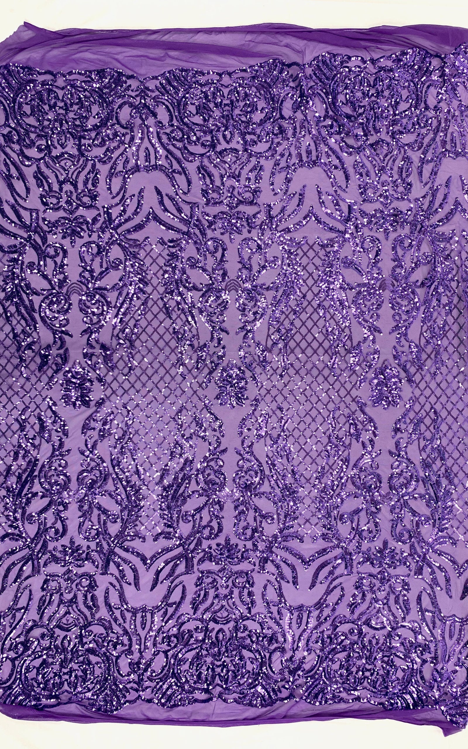 Phoebe VIOLET Sequins on Mesh Lace Fabric by the Yard - 10062