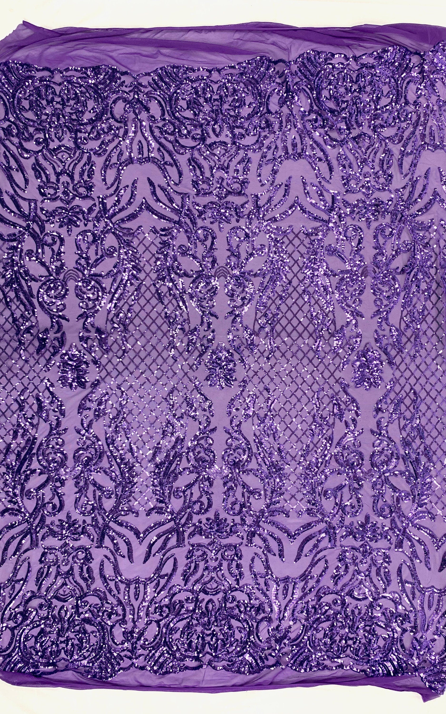 Phoebe VIOLET Sequins on Mesh Lace Fabric by the Yard - 10062