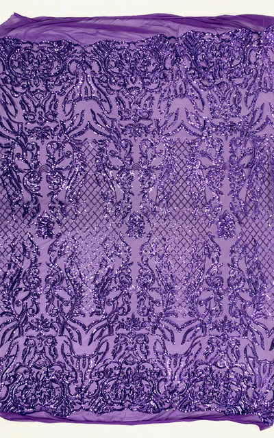 Phoebe VIOLET Sequins on Mesh Lace Fabric by the Yard - 10062