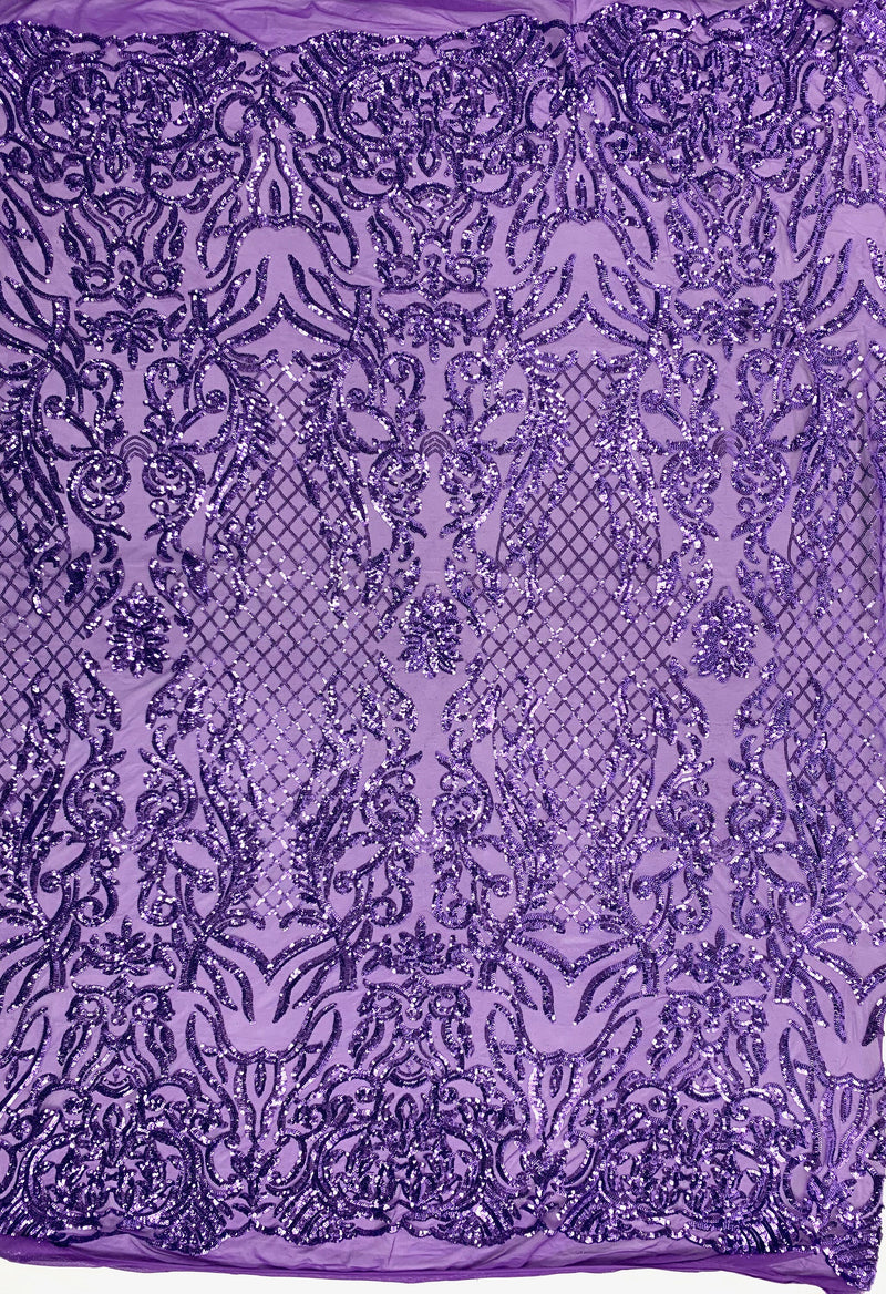 Phoebe VIOLET Sequins on Mesh Lace Fabric by the Yard - 10062