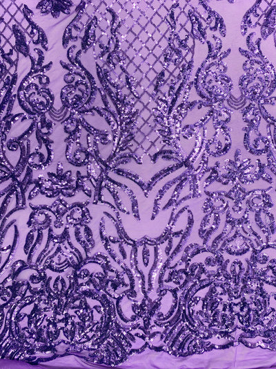 Phoebe VIOLET Sequins on Mesh Lace Fabric by the Yard - 10062