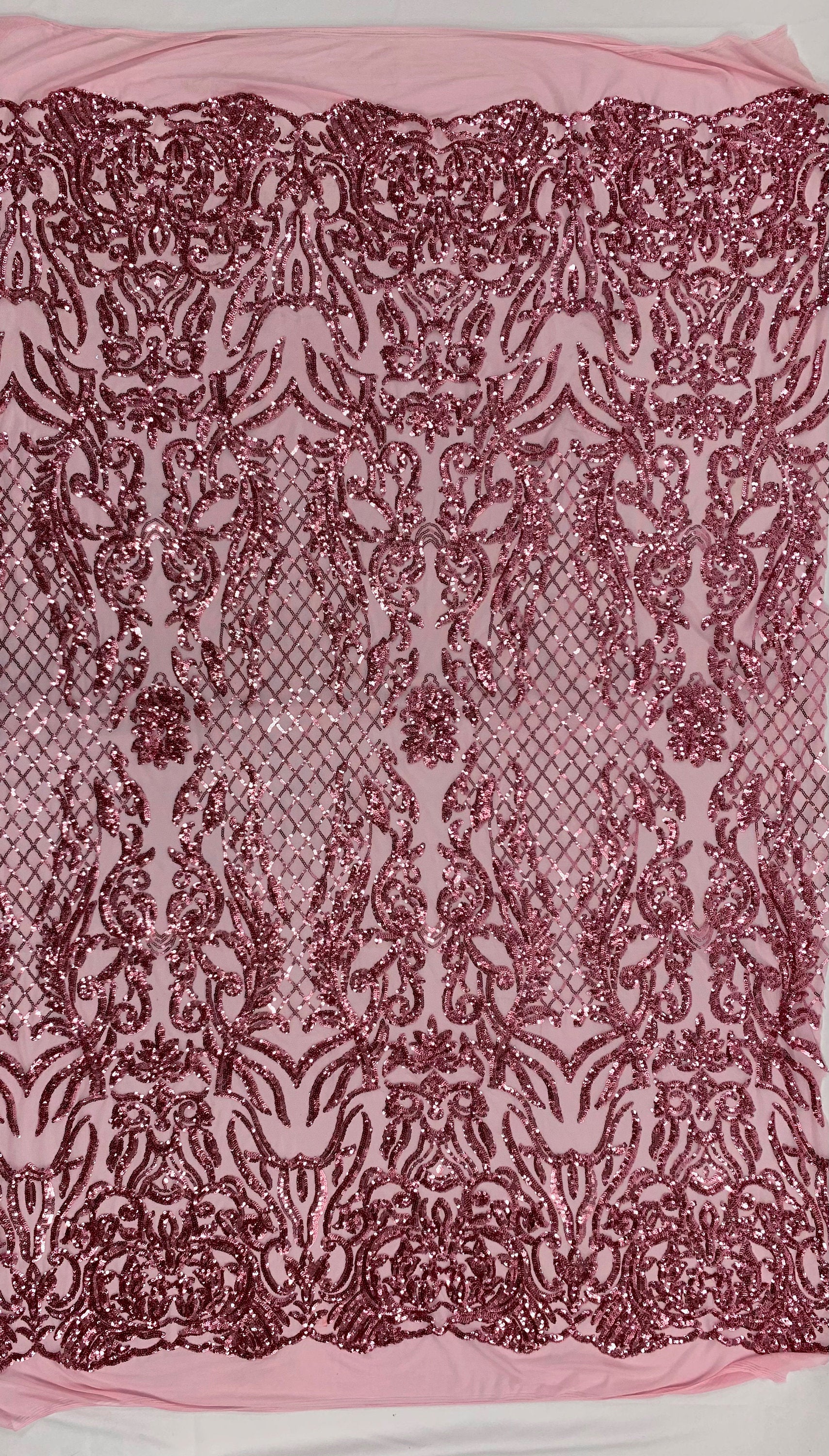 Phoebe PINK Sequins on Mesh Lace Fabric by the Yard - 10062