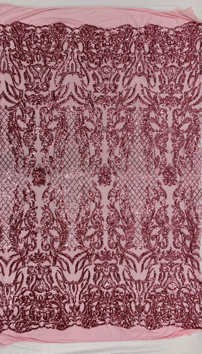 Phoebe PINK Sequins on Mesh Lace Fabric by the Yard - 10062