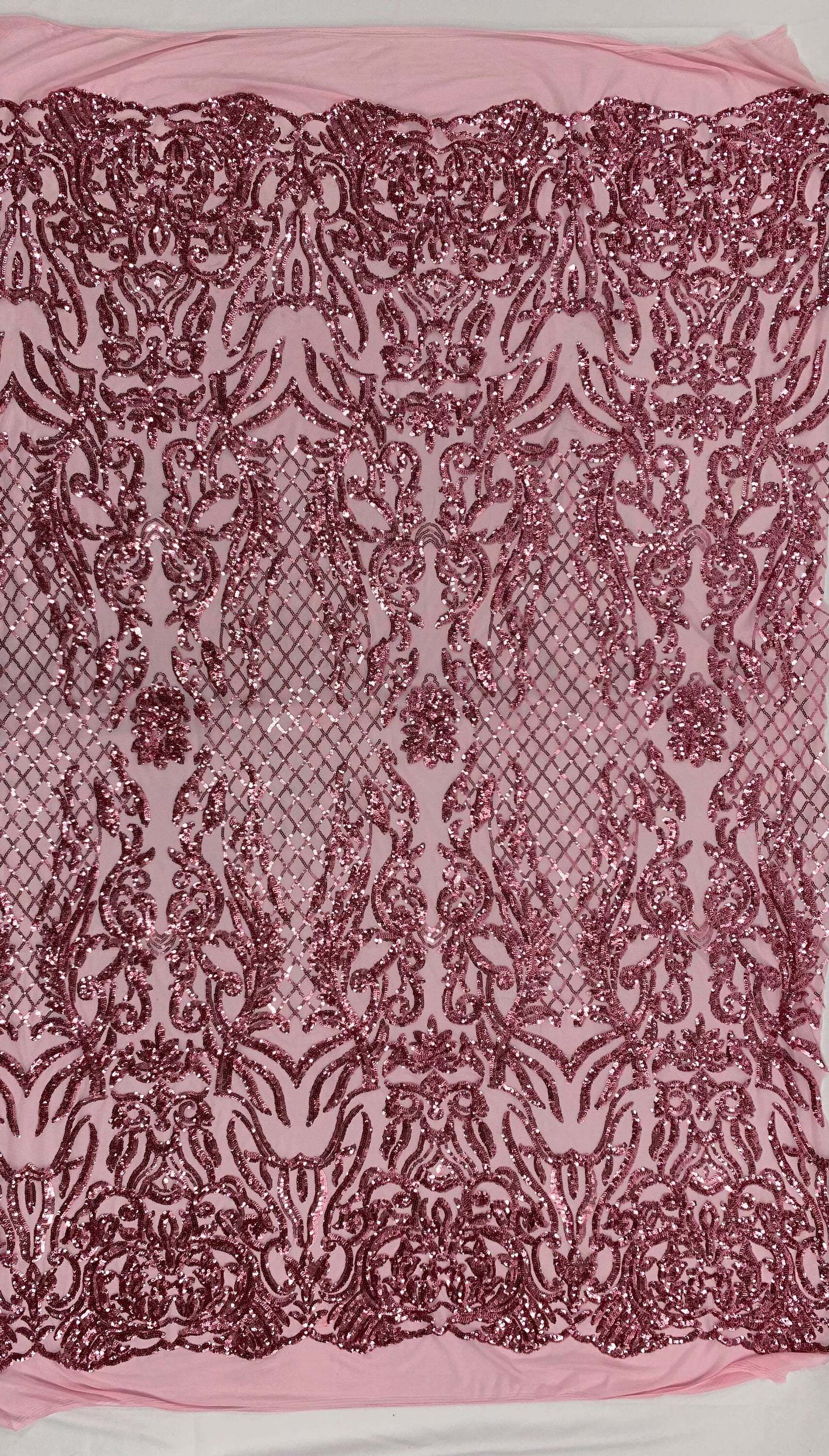 Phoebe PINK Sequins on Mesh Lace Fabric by the Yard - 10062