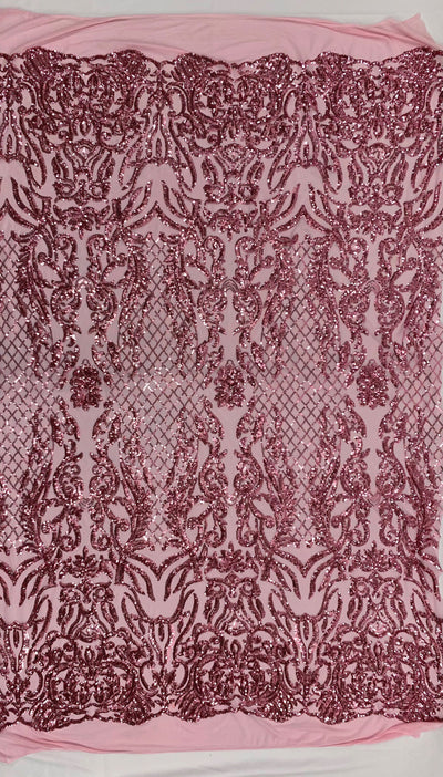 Phoebe PINK Sequins on Mesh Lace Fabric by the Yard - 10062