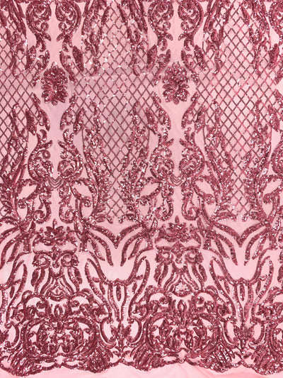 Phoebe PINK Sequins on Mesh Lace Fabric by the Yard - 10062