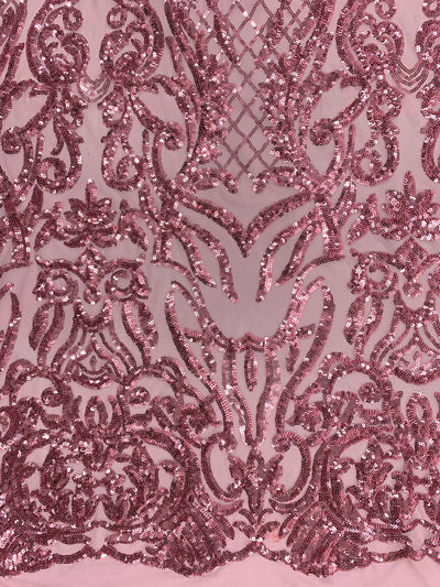 Phoebe PINK Sequins on Mesh Lace Fabric by the Yard - 10062