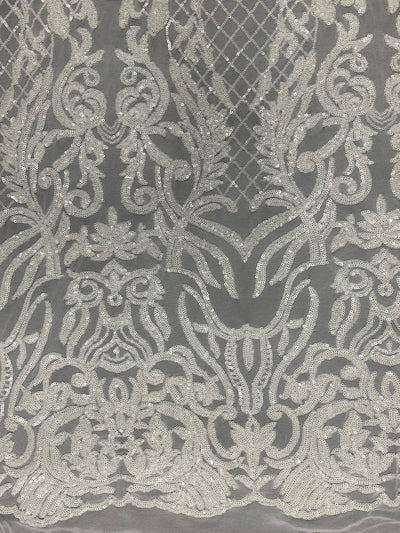 Phoebe WHITE Sequins on Mesh Lace Fabric by the Yard - 10062