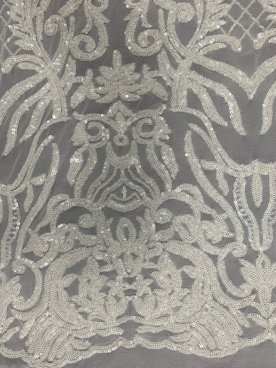 Phoebe WHITE Sequins on Mesh Lace Fabric by the Yard - 10062