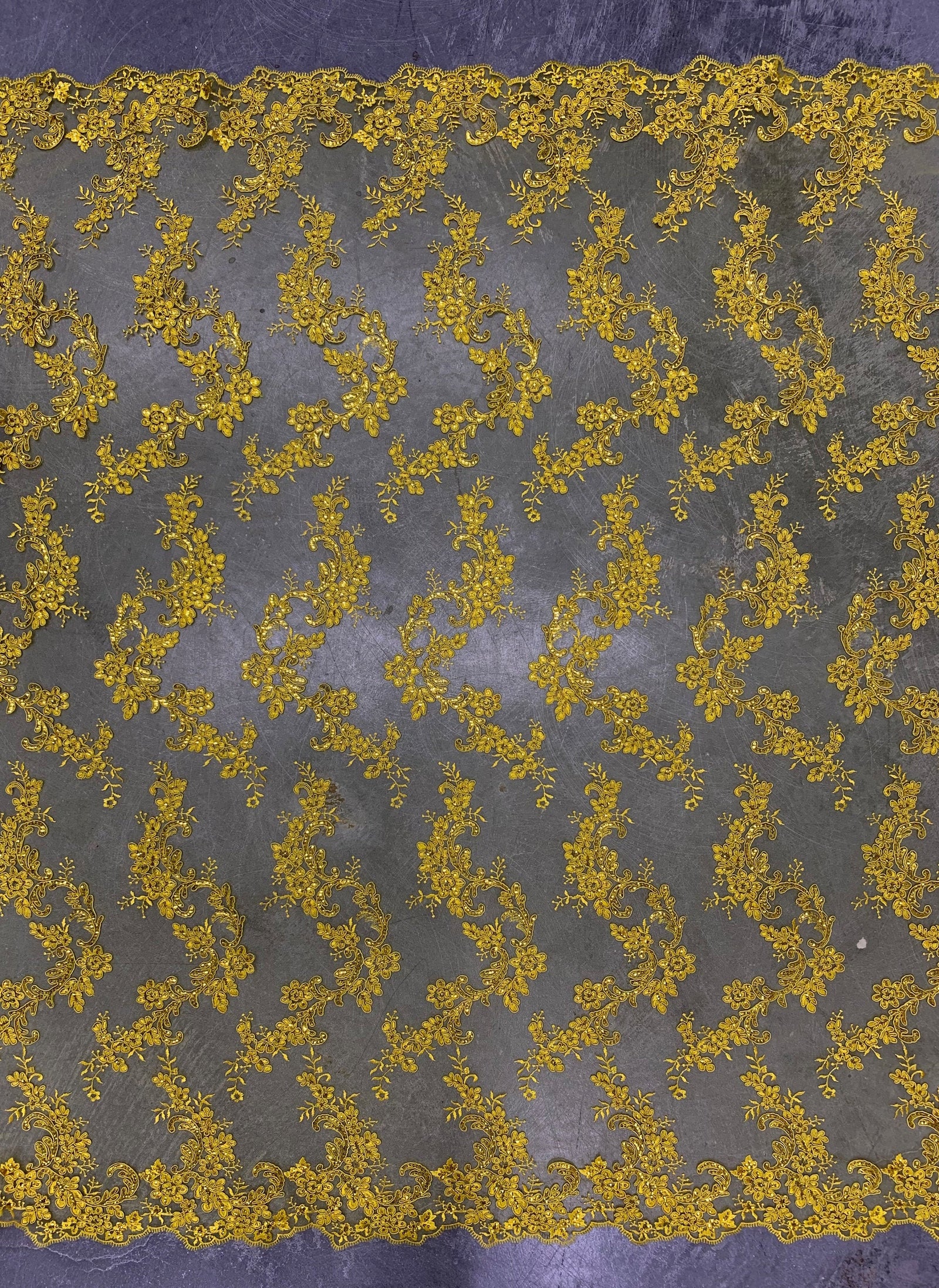 Cristina BRIGHT YELLOW Polyester Floral Embroidery with Sequins on Mesh Lace Fabric by the Yard for Gown, Wedding, Bridesmaid, Prom - 10076