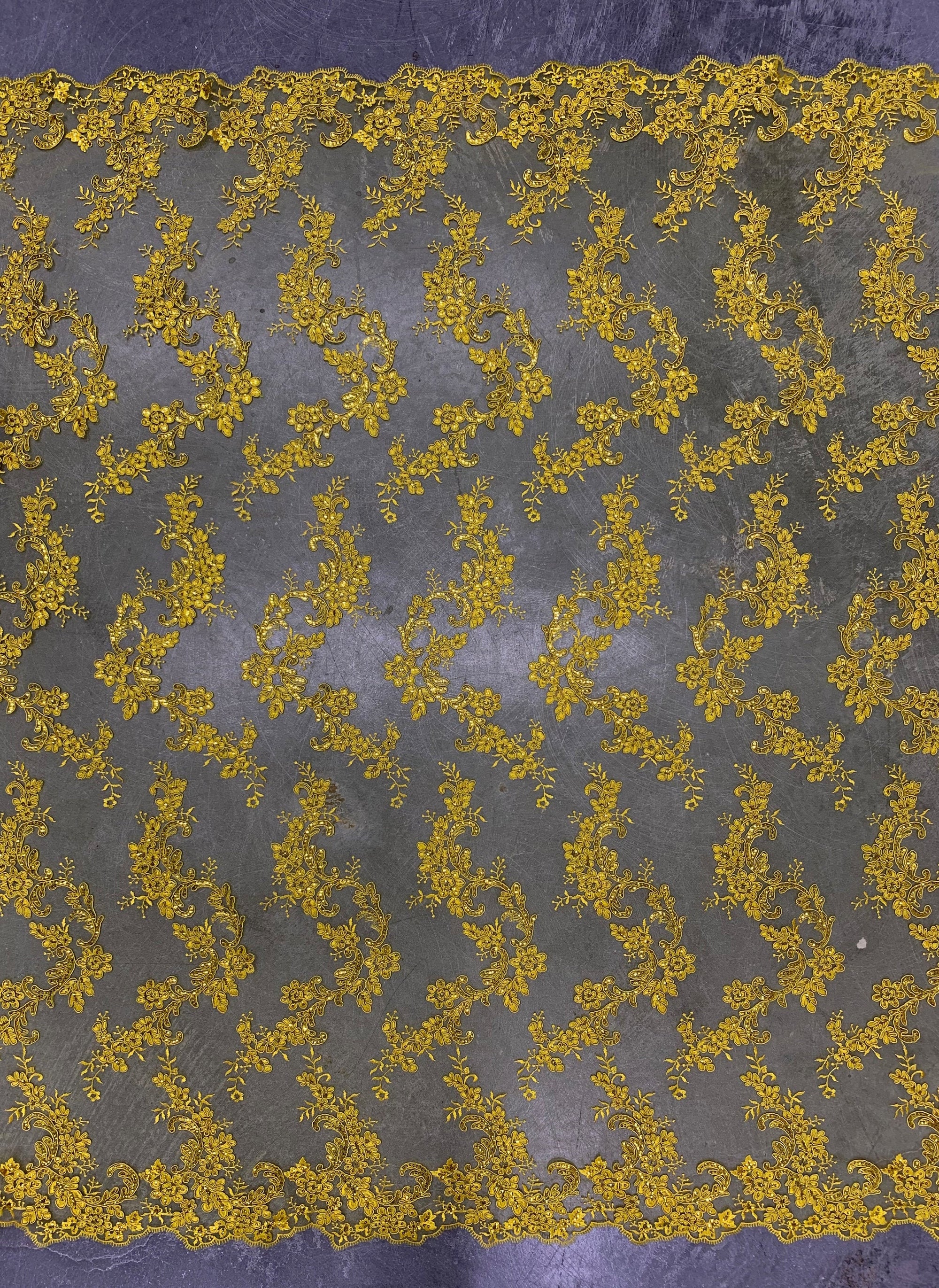 Cristina BRIGHT YELLOW Polyester Floral Embroidery with Sequins on Mesh Lace Fabric by the Yard for Gown, Wedding, Bridesmaid, Prom - 10076