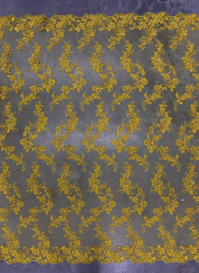 Cristina BRIGHT YELLOW Polyester Floral Embroidery with Sequins on Mesh Lace Fabric by the Yard for Gown, Wedding, Bridesmaid, Prom - 10076