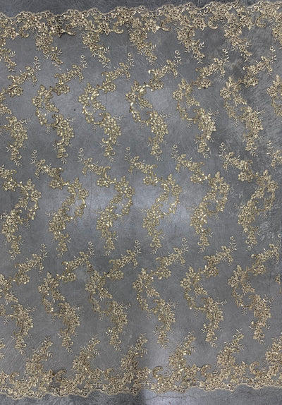 Cristina CHAMPAGNE Polyester Floral Embroidery with Sequins on Mesh Lace Fabric by the Yard for Gown, Wedding, Bridesmaid, Prom - 10076