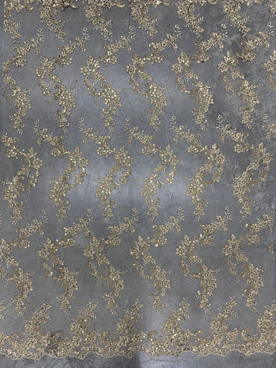Cristina CHAMPAGNE Polyester Floral Embroidery with Sequins on Mesh Lace Fabric by the Yard for Gown, Wedding, Bridesmaid, Prom - 10076