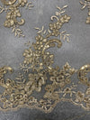 Cristina CHAMPAGNE Polyester Floral Embroidery with Sequins on Mesh Lace Fabric by the Yard for Gown, Wedding, Bridesmaid, Prom - 10076