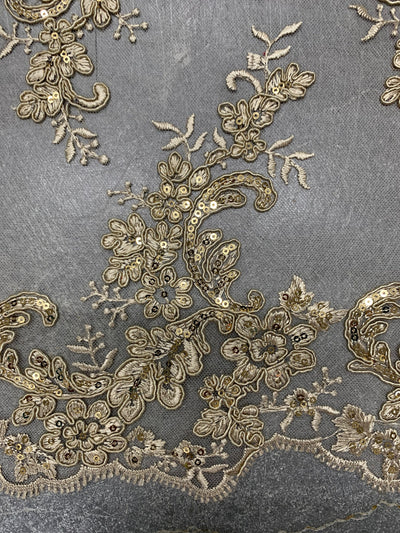 Cristina CHAMPAGNE Polyester Floral Embroidery with Sequins on Mesh Lace Fabric by the Yard for Gown, Wedding, Bridesmaid, Prom - 10076