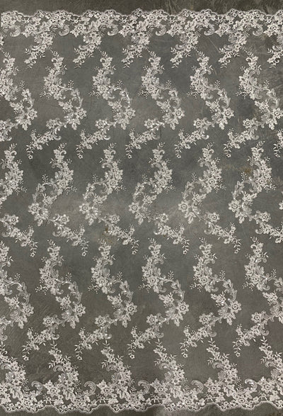 Cristina IVORY Polyester Floral Embroidery with Sequins on Mesh Lace Fabric by the Yard for Gown, Wedding, Bridesmaid, Prom - 10076