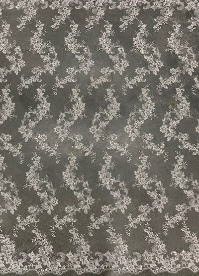 Cristina IVORY Polyester Floral Embroidery with Sequins on Mesh Lace Fabric by the Yard for Gown, Wedding, Bridesmaid, Prom - 10076