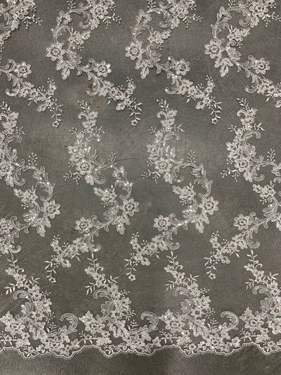 Cristina IVORY Polyester Floral Embroidery with Sequins on Mesh Lace Fabric by the Yard for Gown, Wedding, Bridesmaid, Prom - 10076