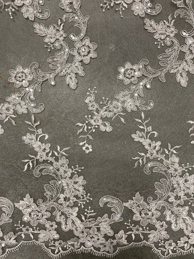 Cristina IVORY Polyester Floral Embroidery with Sequins on Mesh Lace Fabric by the Yard for Gown, Wedding, Bridesmaid, Prom - 10076