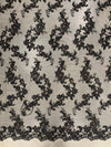 Cristina BLACK Polyester Floral Embroidery with Sequins on Mesh Lace Fabric by the Yard for Gown, Wedding, Bridesmaid, Prom - 10076