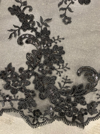 Cristina BLACK Polyester Floral Embroidery with Sequins on Mesh Lace Fabric by the Yard for Gown, Wedding, Bridesmaid, Prom - 10076