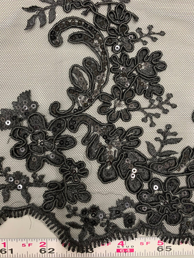 Cristina BLACK Polyester Floral Embroidery with Sequins on Mesh Lace Fabric by the Yard for Gown, Wedding, Bridesmaid, Prom - 10076