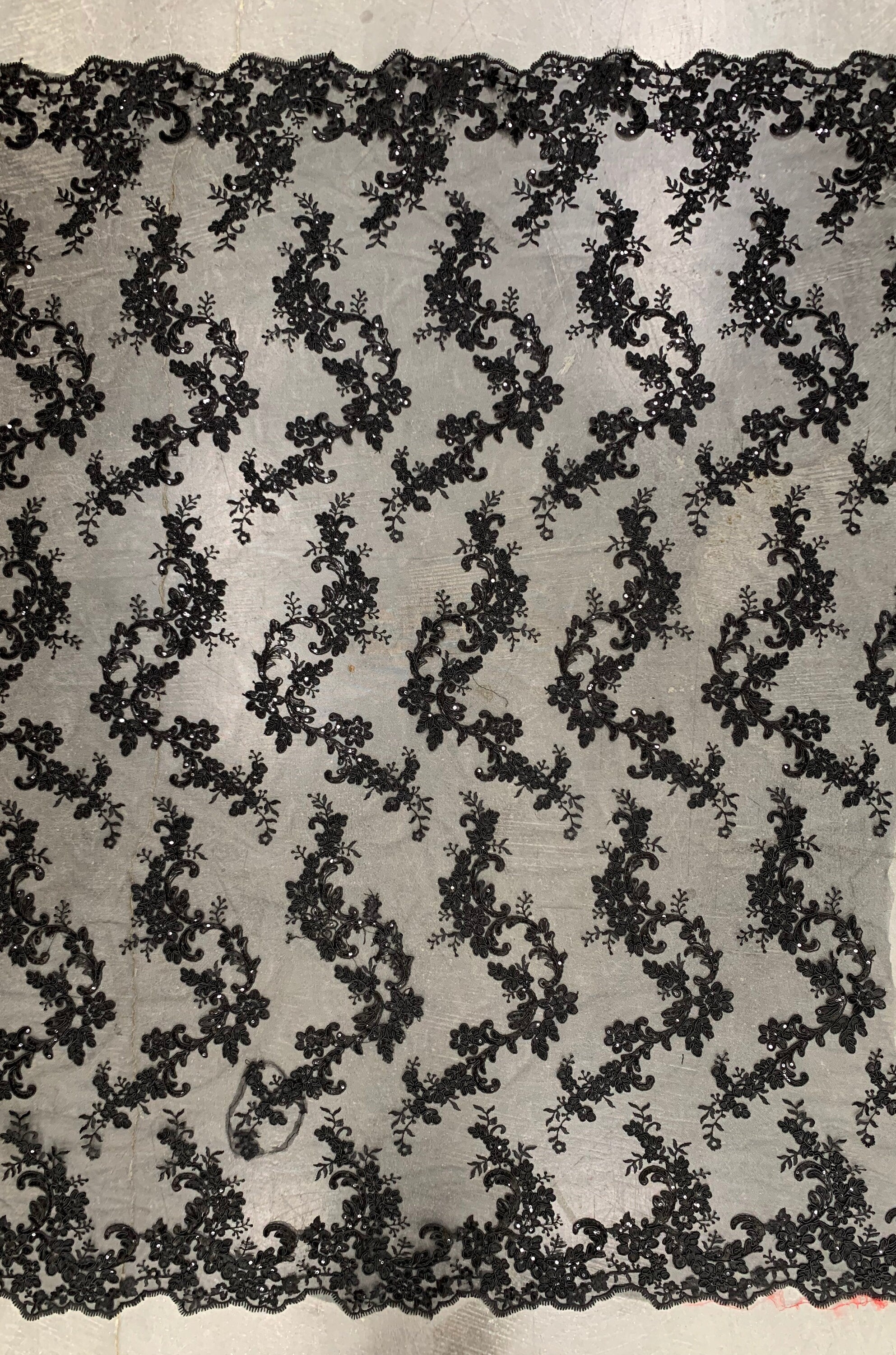Cristina BLACK Polyester Floral Embroidery with Sequins on Mesh Lace Fabric by the Yard for Gown, Wedding, Bridesmaid, Prom - 10076