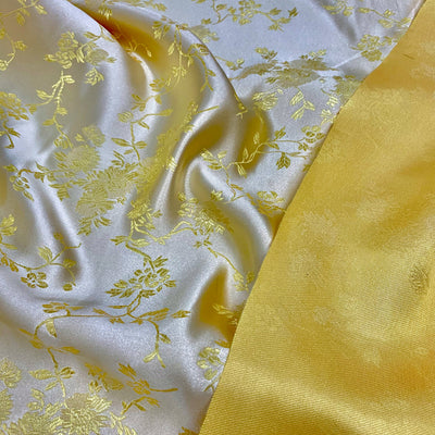 Sienna LIGHT YELLOW GOLD Floral Brocade Chinese Satin Fabric by the Yard - 10033