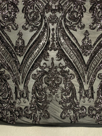 Alaina BLACK Curlicue Sequins on Mesh Lace Fabric by the Yard - 10018