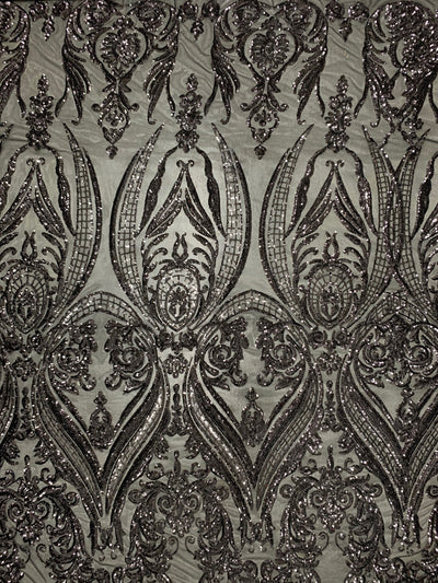 Alaina BLACK Curlicue Sequins on Mesh Lace Fabric by the Yard - 10018